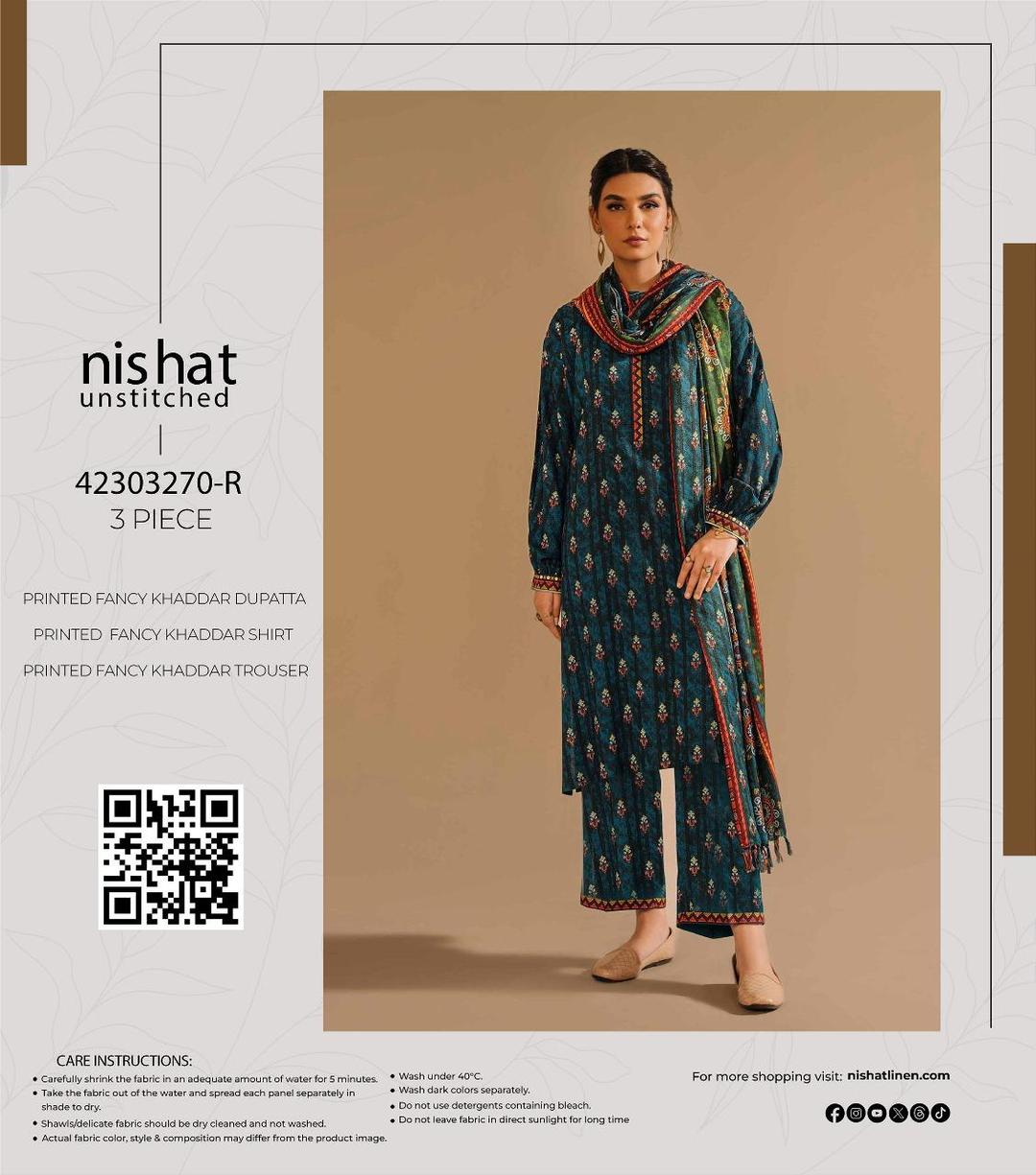 3 Pcs Women's Unstitched Khaddar Printed Suit