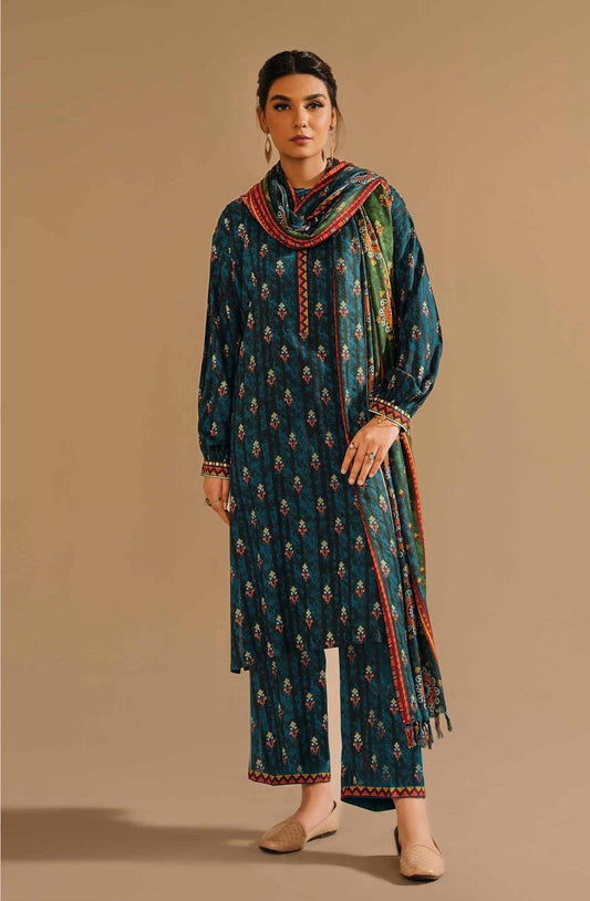 3 Pcs Women's Unstitched Khaddar Printed Suit